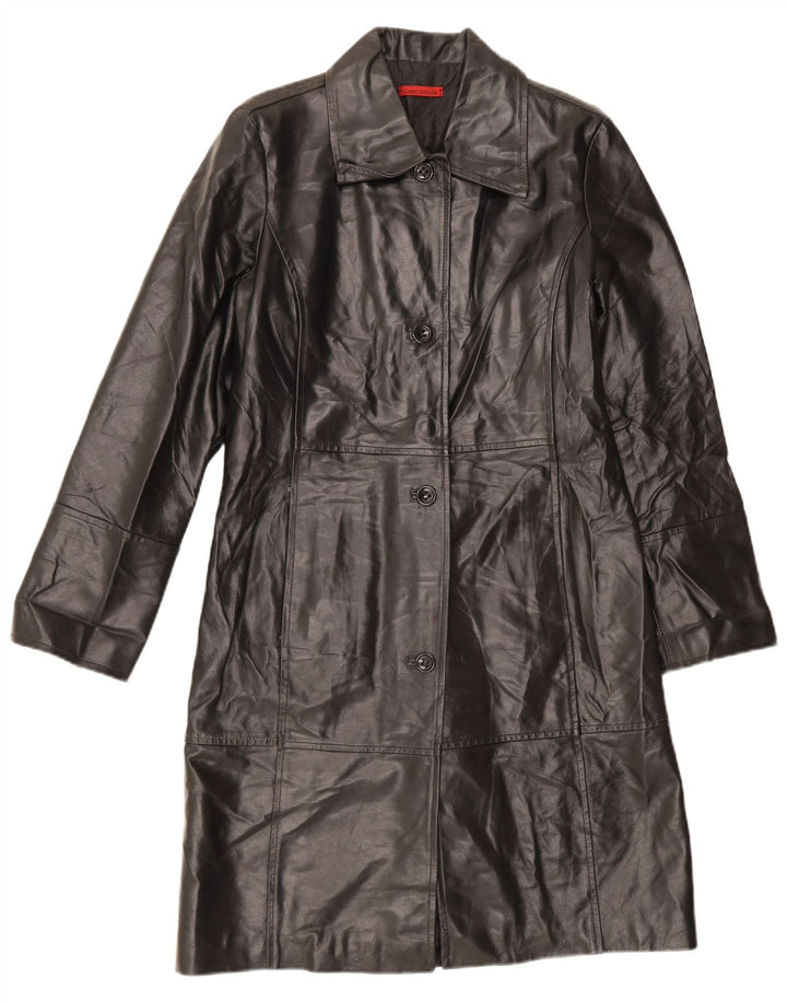 manteau en cuir femme vintage UK 14 Moyen Noir