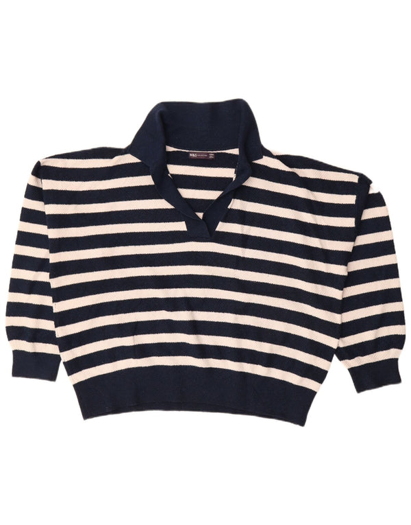 Marks & Spencer Pull à col polo pour femme UK 16 Large Bleu marine