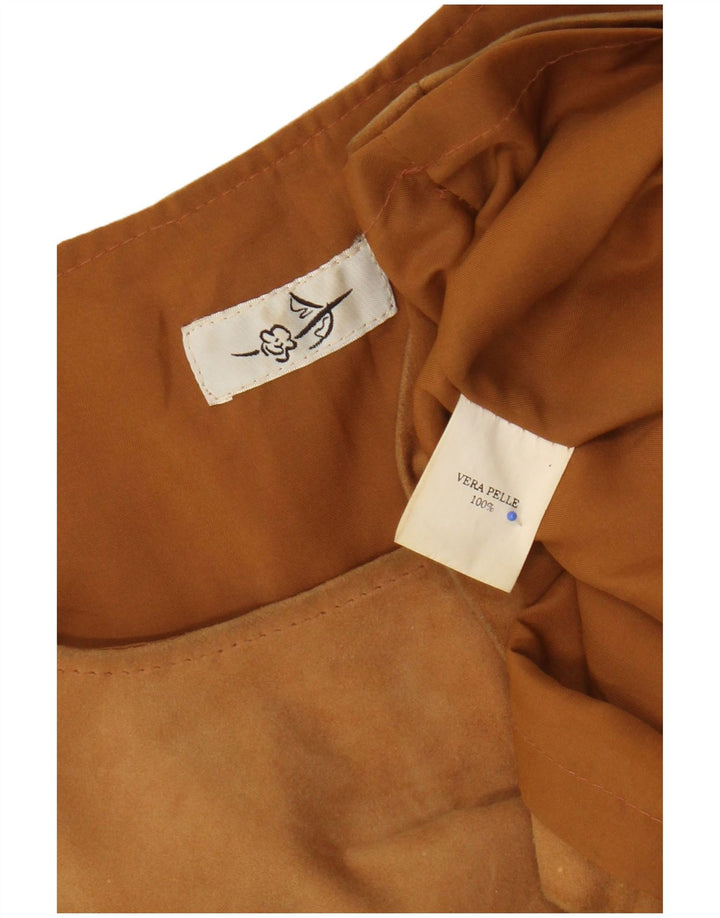 vintage Femme Sans Manches Daim Basic Robe UK 12 Cuir Marron Moyen