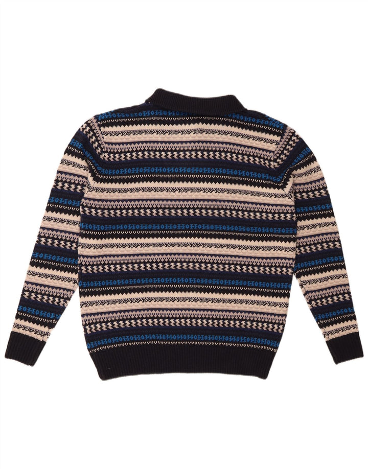 VINTAGE Pull col zippé pour homme en acrylique rayé multicolore moyen