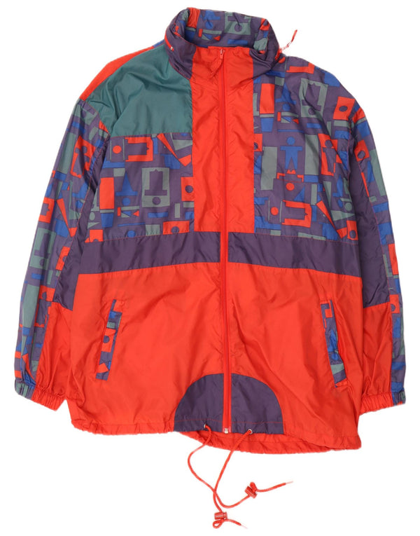 vintage Mens Hooded Rain Jacket UK 40 Grand Multicolore Géométrique