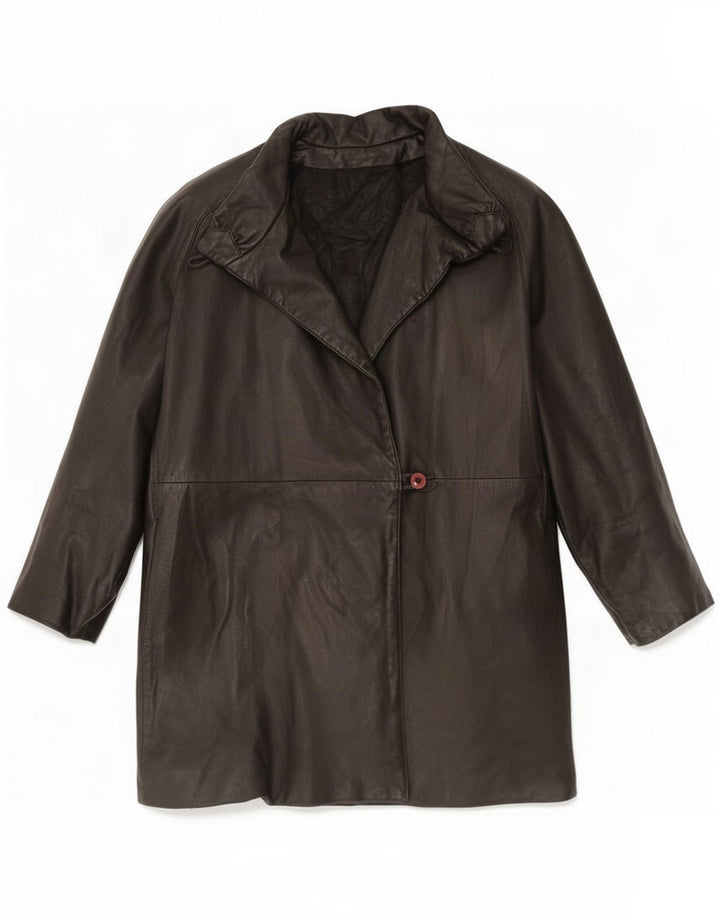 manteau en cuir femme vintage UK 16 Grand Noir