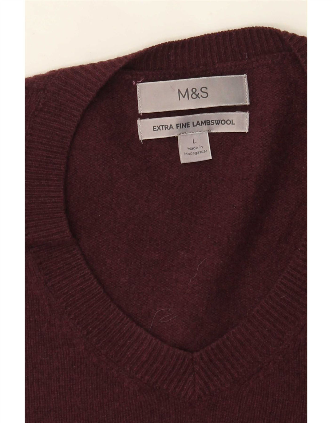 Marks & Spencer Pull col V pour homme en laine d'agneau bordeaux Taille L