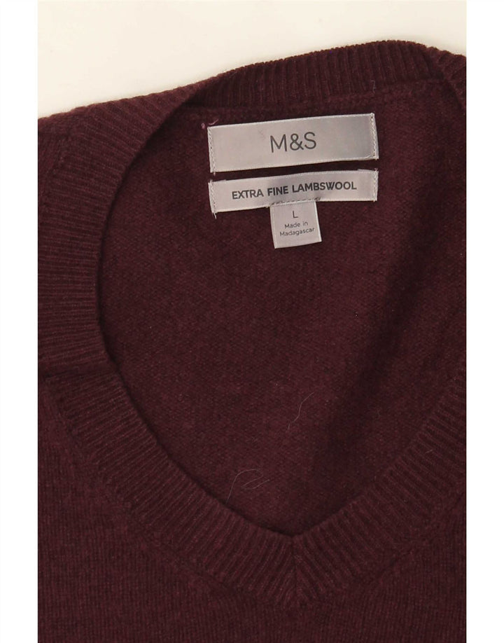 Marks & Spencer Pull col V pour homme en laine d'agneau bordeaux Taille L