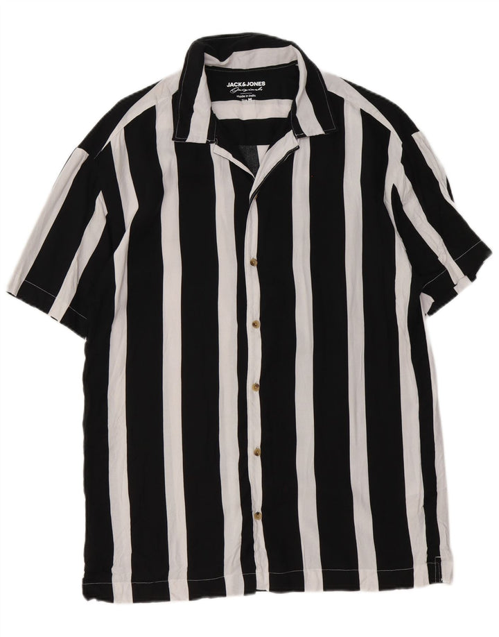 Jack & Jones Chemise à Manches Courtes Homme Noir Rayé Viscose