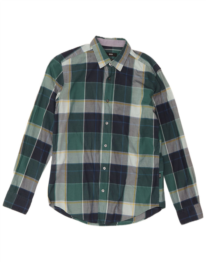 Hugo Boss Chemise Slim Fit en coton à carreaux vert moyen
