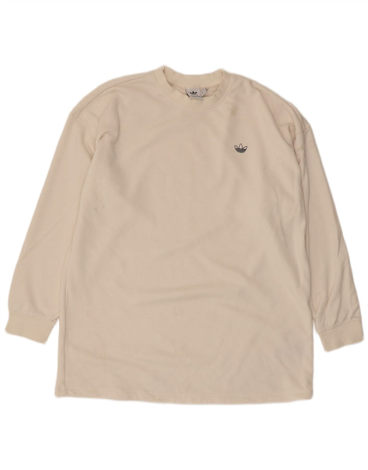 Adidas Sweat-shirt surdimensionné graphique pour femme UK 12 en coton blanc moyen