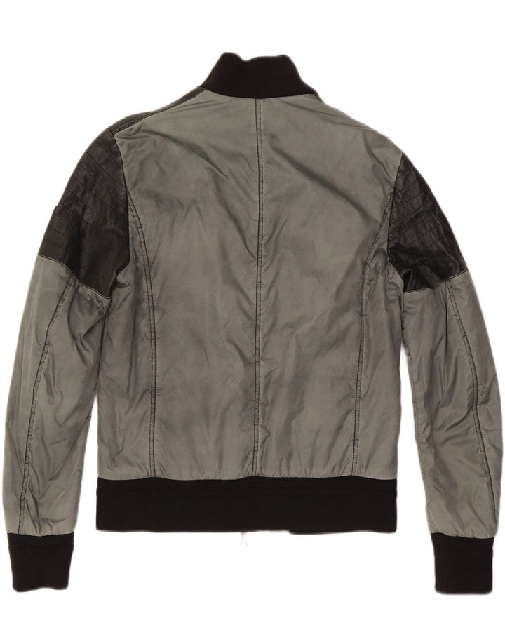 vintage Mens Slim Bomber Jacket EU 50 Grand Gris Colorblock Nylon