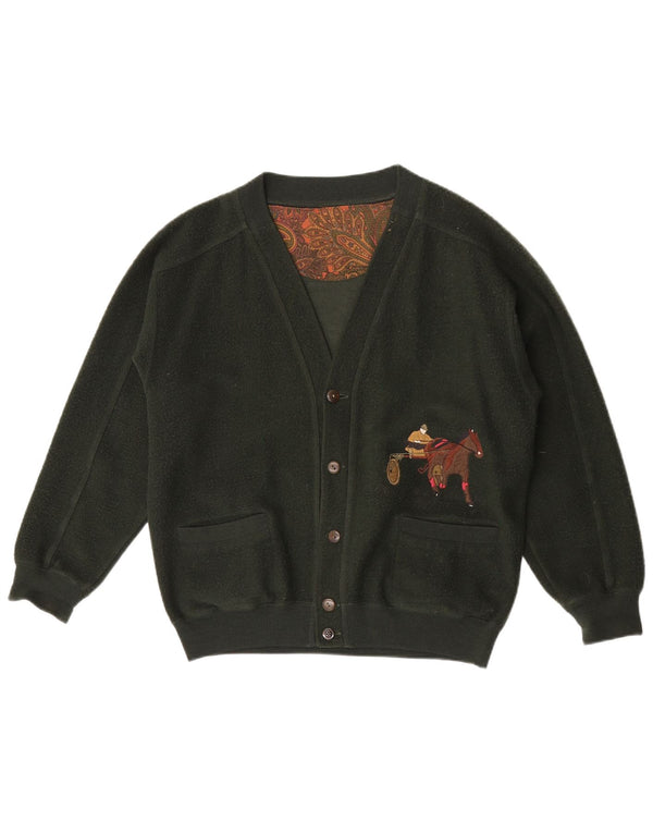 vintage Mens Graphic Cardigan Pull Grande Laine Verte