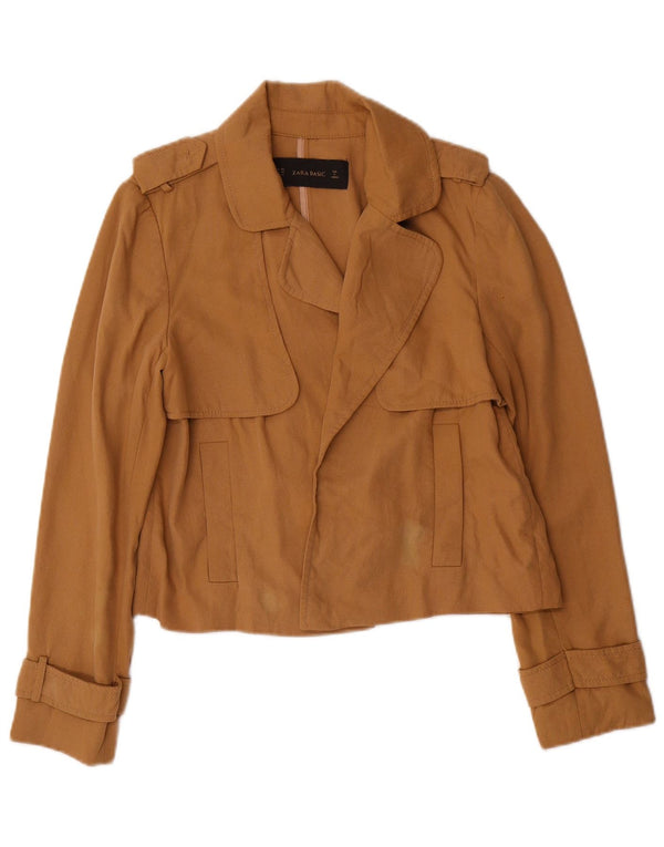 Zara Veste blazer courte surdimensionnée ouverte pour femme UK 6 XS Marron Lyocell