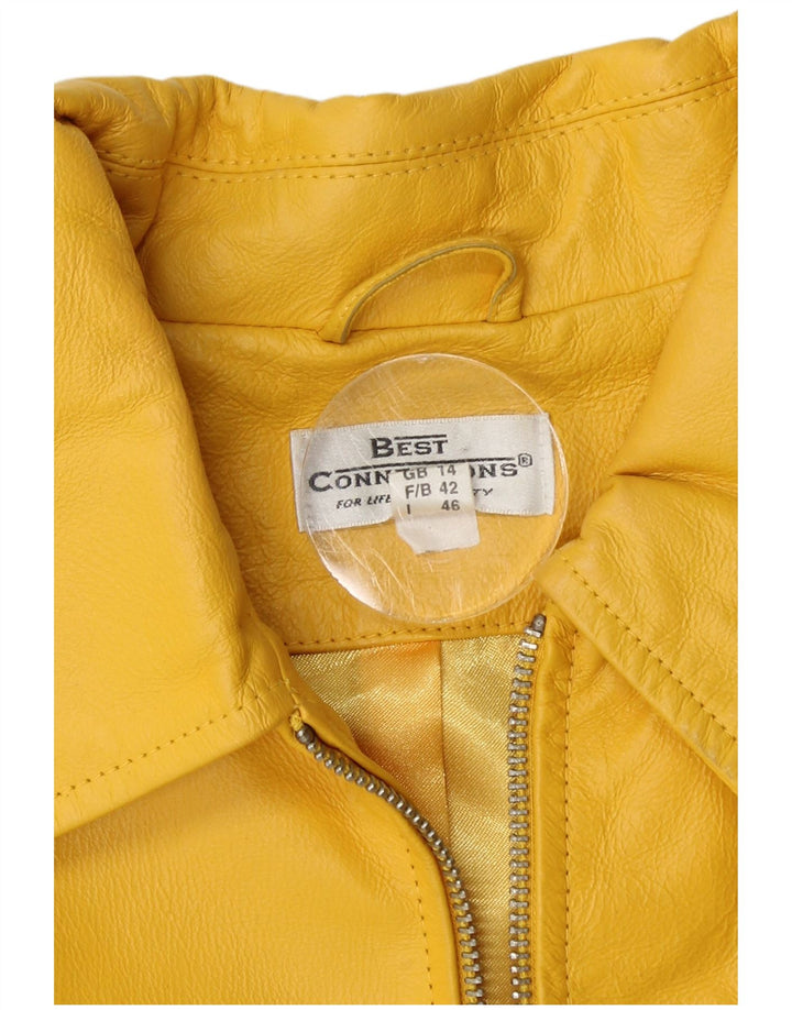 VINTAGE Veste en cuir femme UK 14 Cuir jaune moyen