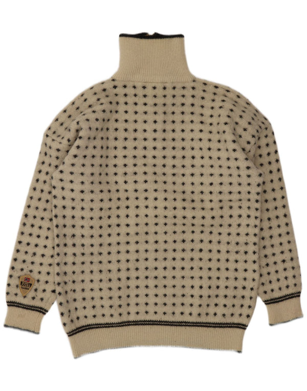 Windfjord Pull Col Zippé Homme XL Beige Géométrique Laine Vierge