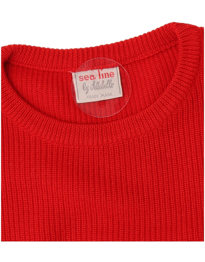 vintage Mens Crew Neck Jumper Pull Moyen Rouge Laine Vierge