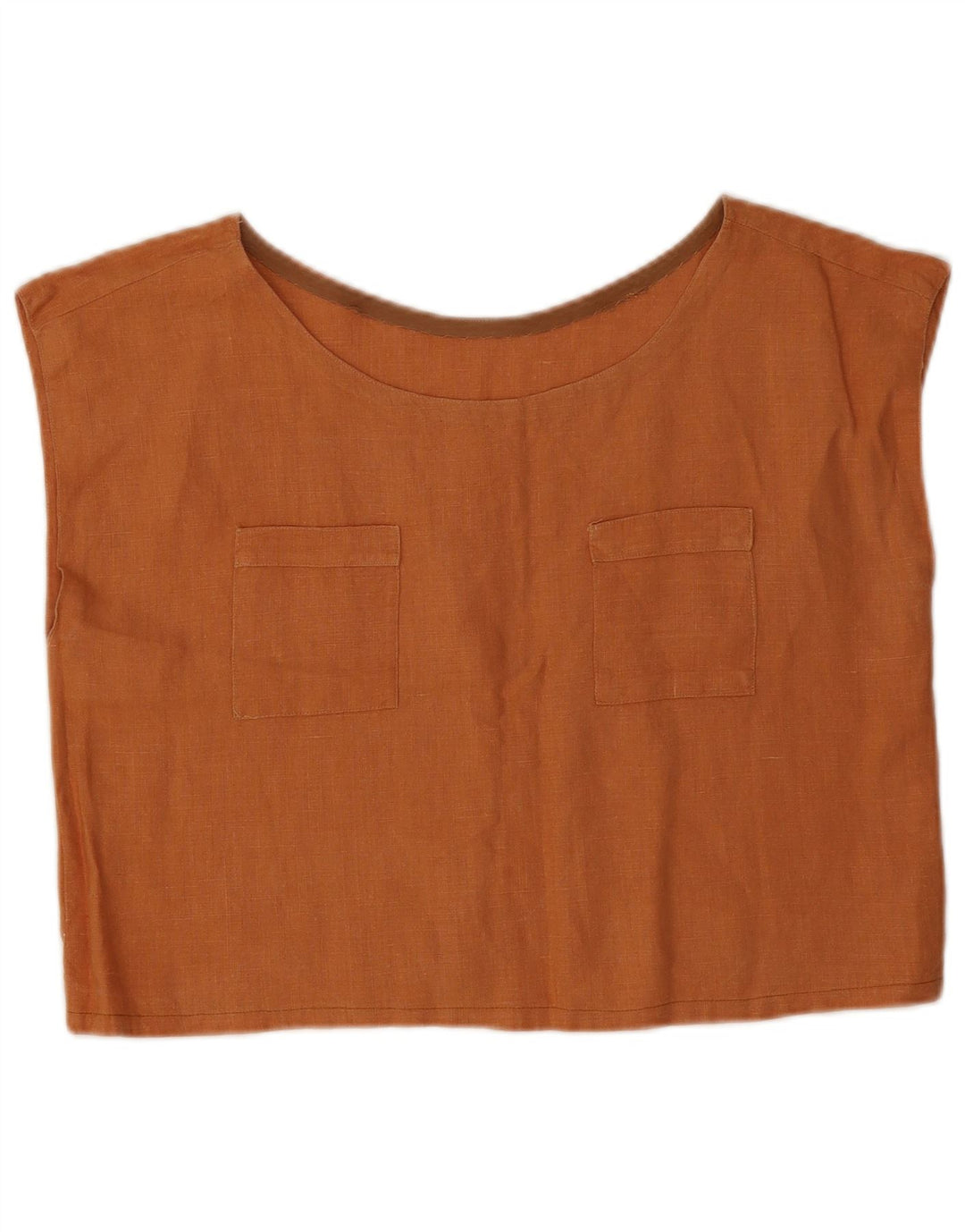 vintage Femmes Crop Blouse Top UK 12 Brun Moyen