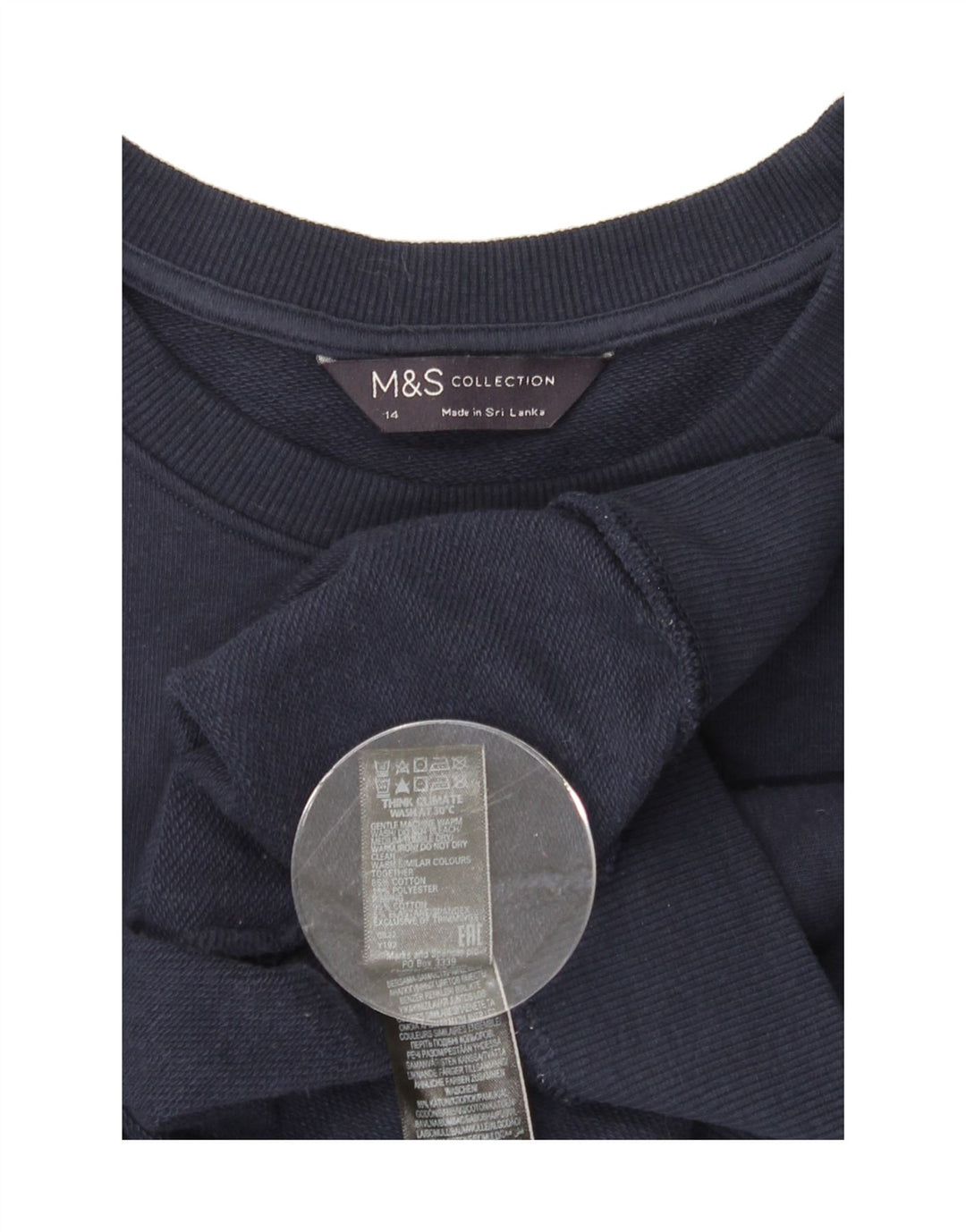 MARKS & SPENCER Womens Sweatshirt Jumper UK 14 Large Navy Blue Cotton Vintage Marks & Spencer and Second-Hand Marks & Spencer from Messina Hembry 