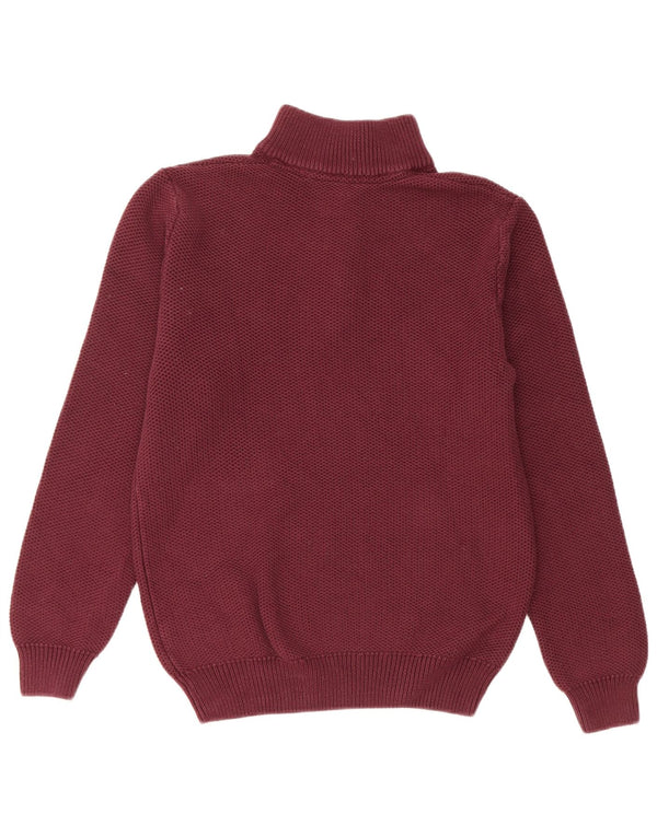 Crew Clothing Pull à col zippé pour homme en coton bordeaux moyen
