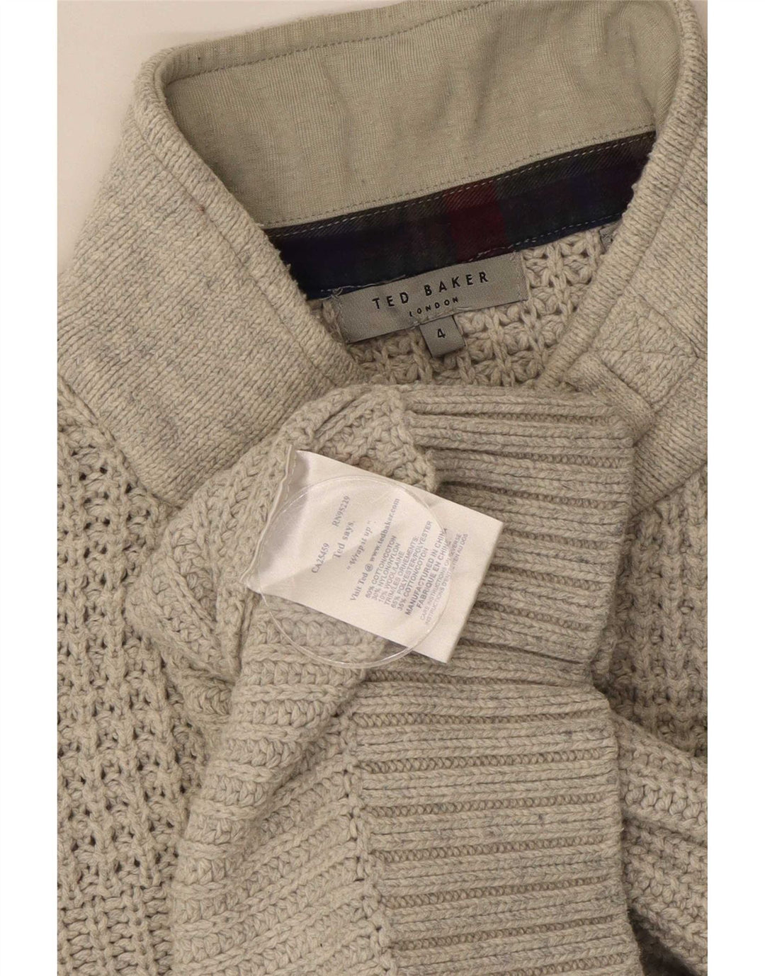 Ted Baker Pull à col boutonné pour homme Taille 4 Grand Coton Gris