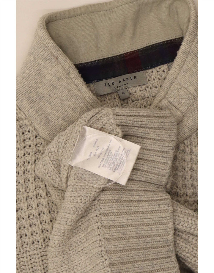 Ted Baker Pull à col boutonné pour homme Taille 4 Grand Coton Gris
