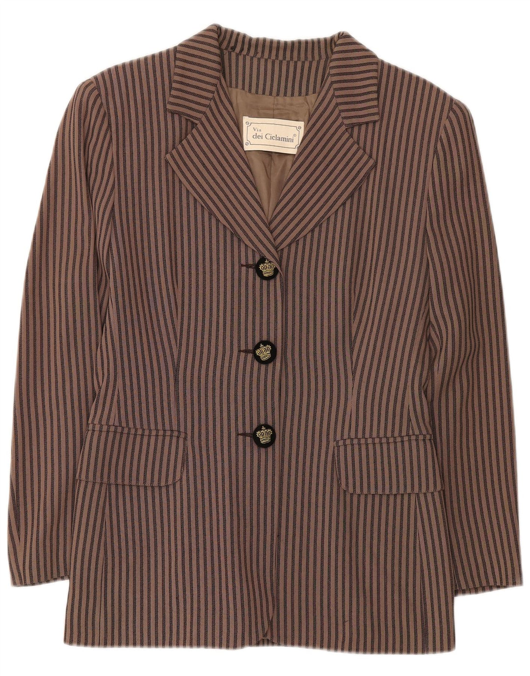 Via Dei Ciclamini Veste blazer 3 boutons pour femme UK 10 Petit marron rayé