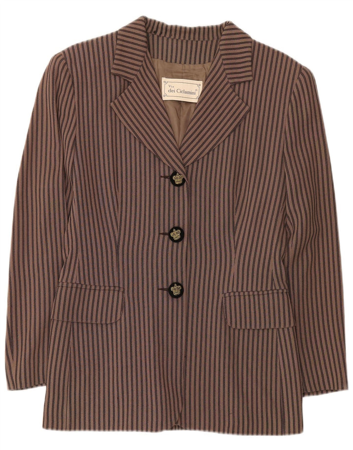 Via Dei Ciclamini Veste blazer 3 boutons pour femme UK 10 Petit marron rayé