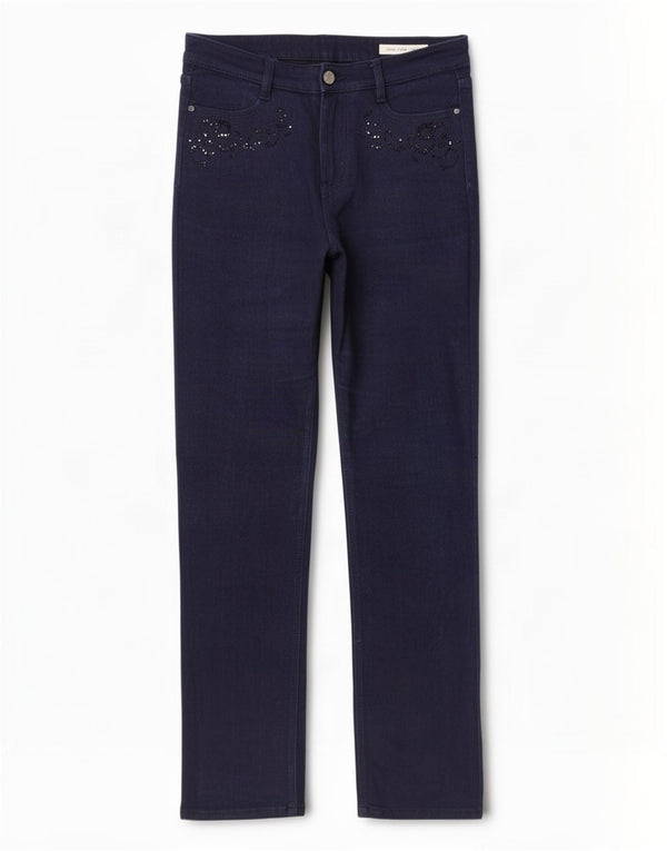 Marks & Spencer Jean droit pour femme UK 10 Small W30 L29 Bleu marine Coton