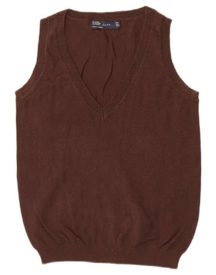 Zara Womens Vest Tank Top UK 12 Coton Marron Moyen