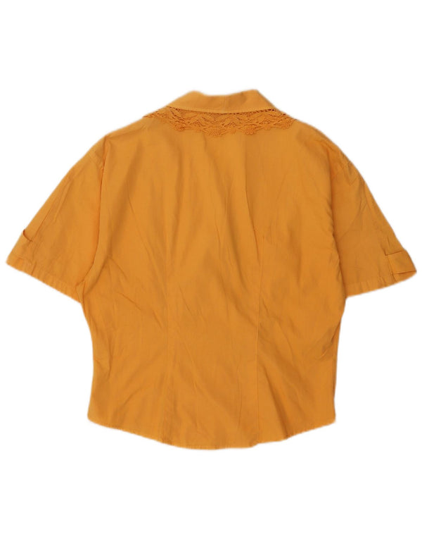 vintage Femme Chemise à manches courtes Blouse UK 12 Coton Orange Moyen