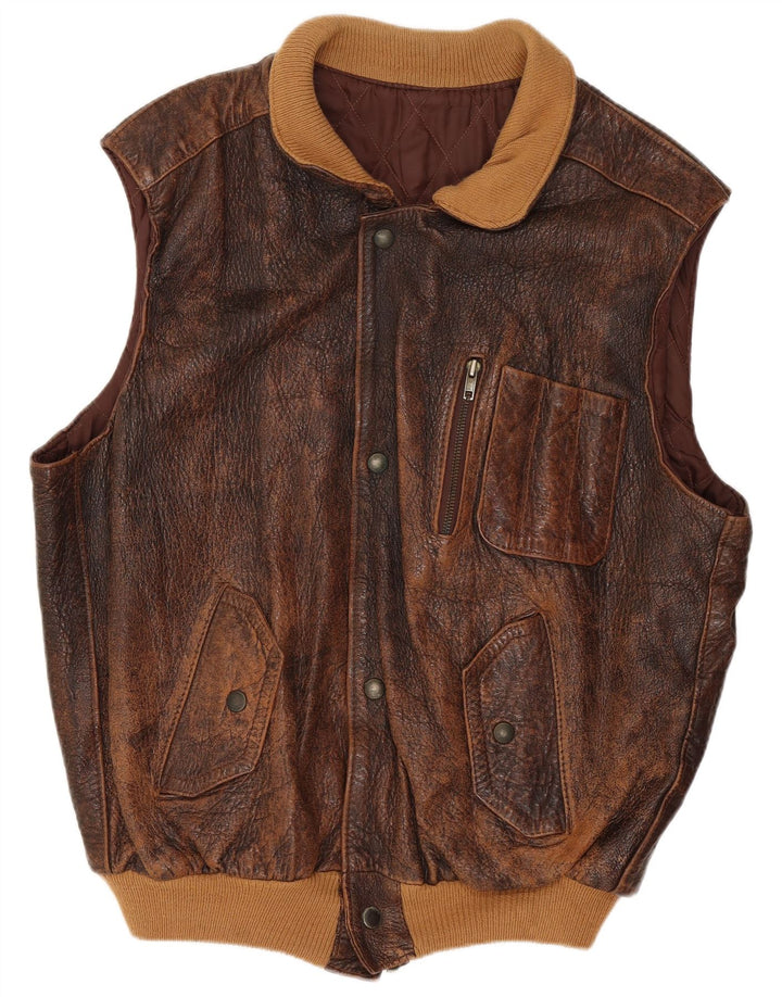 gilet en cuir homme vintage UK 38 Brun moyen