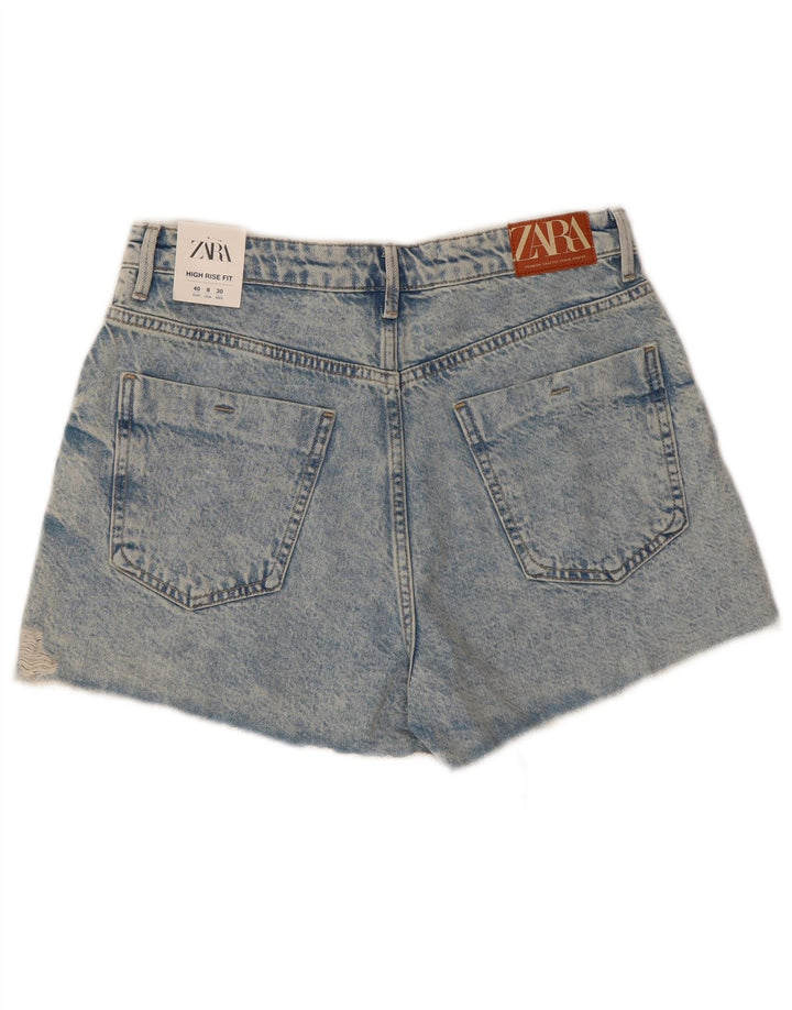 ZARA Short en jean vieilli pour femme EU 40 Medium W30 Bleu Coton