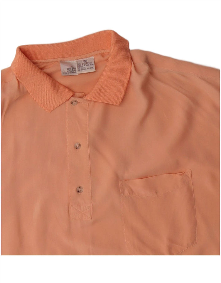 vintage Mens Manches Courtes Pull Chemise XL Orange Soie