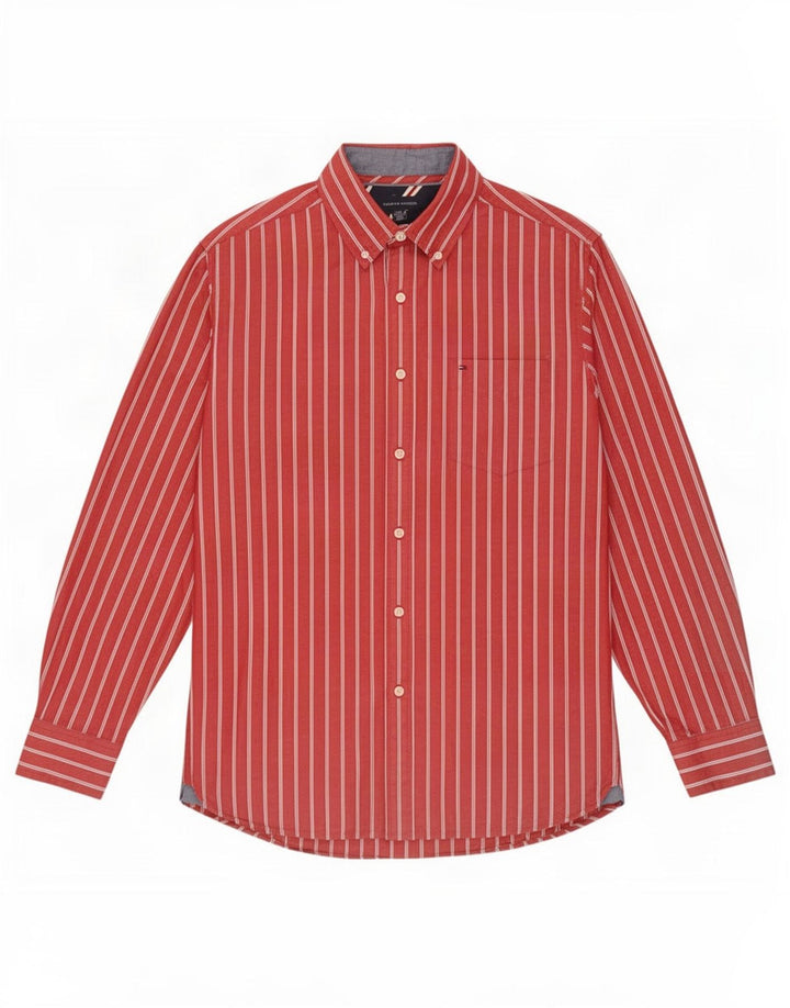 Tommy Hilfiger Chemise homme en coton à fines rayures rouge moyen