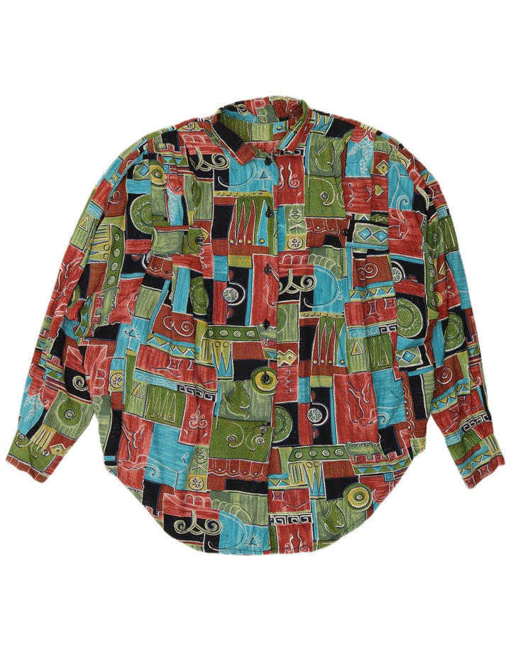 Chemisier chemise femme vintage UK 20 2XL Patchwork multicolore