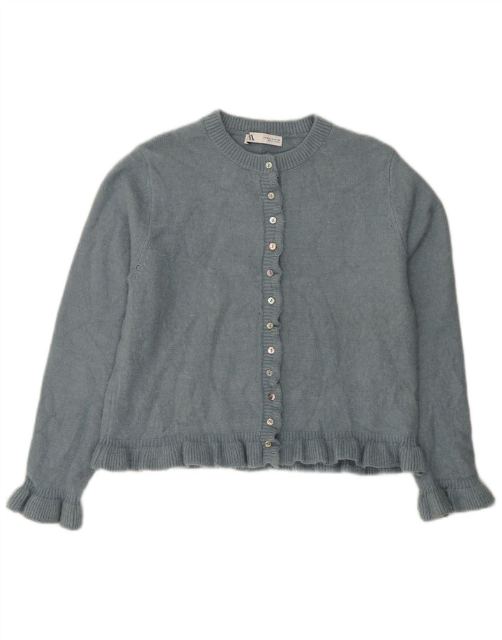 Zara Femme Cardigan Pull UK 14 Bleu Moyen Polyester