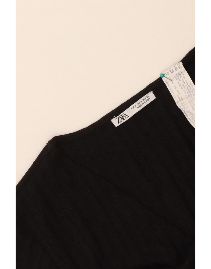 Zara Femme Crop Top UK 8 Petit Noir Polyester