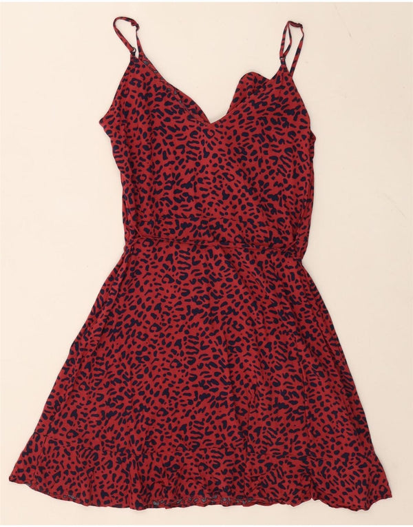 Oasis Robe d'été à volants sur le devant pour femme UK 10 Petite viscose à imprimé animal rouge