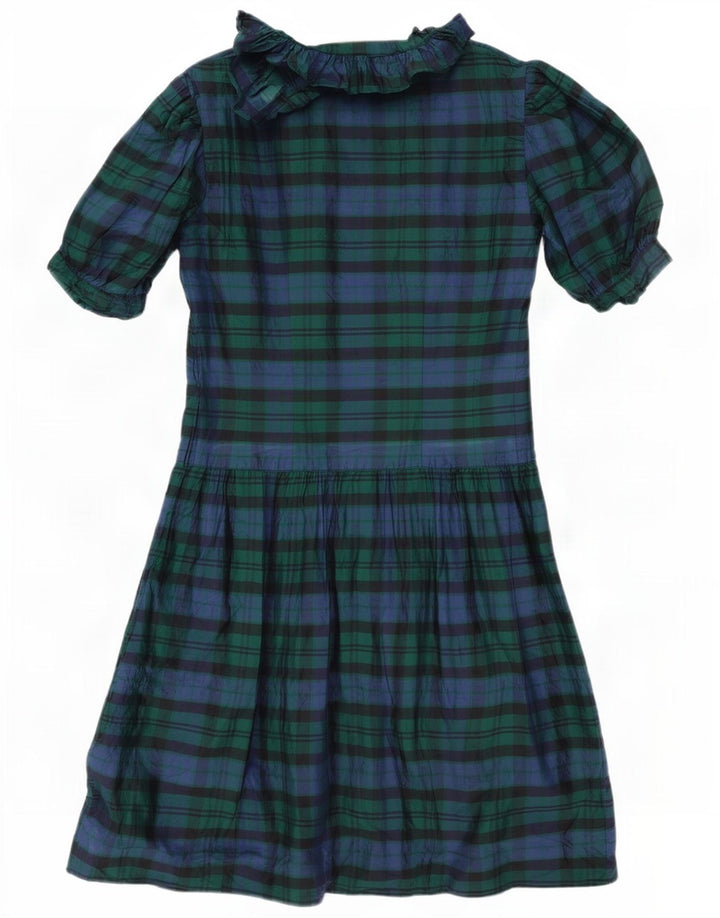 Robe trapèze à volants pour femmes vintage IT 42 Soie à carreaux bleu marine moyen