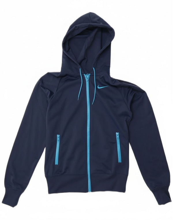 Nike Pull à capuche zippé pour femme UK 10 Petit Bleu marine Polyester
