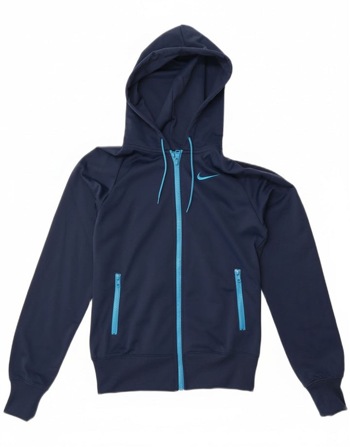 Nike Pull à capuche zippé pour femme UK 10 Petit Bleu marine Polyester