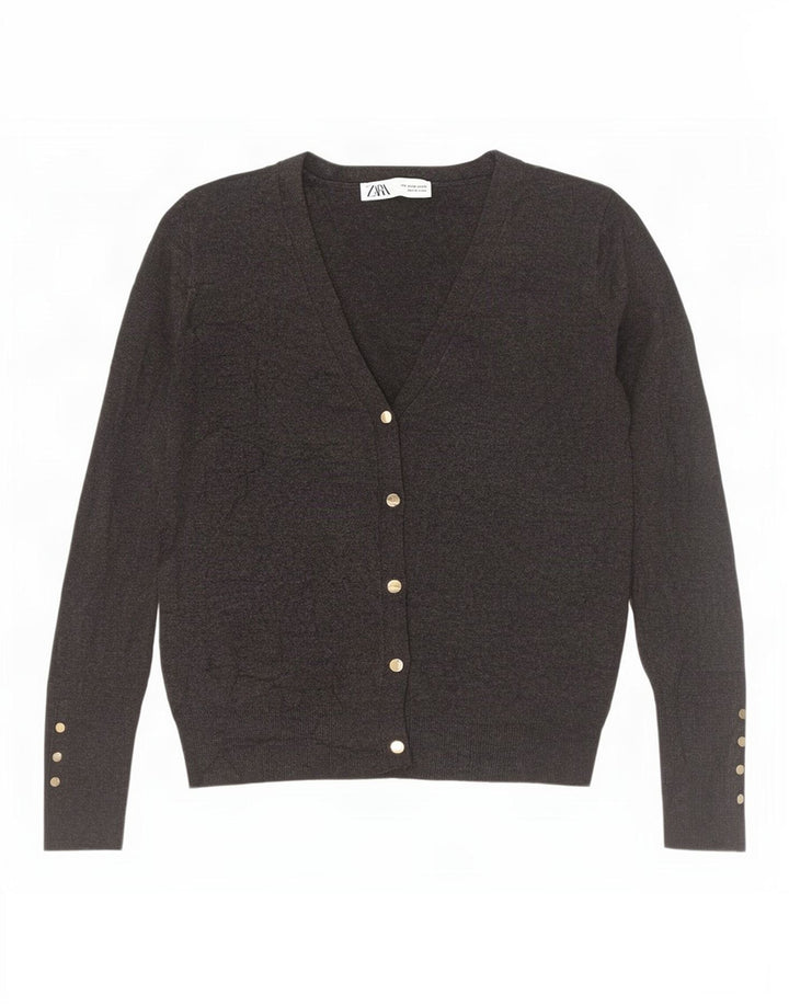 Zara Cardigan Femme Pull UK 12 Gris Moyen Viscose