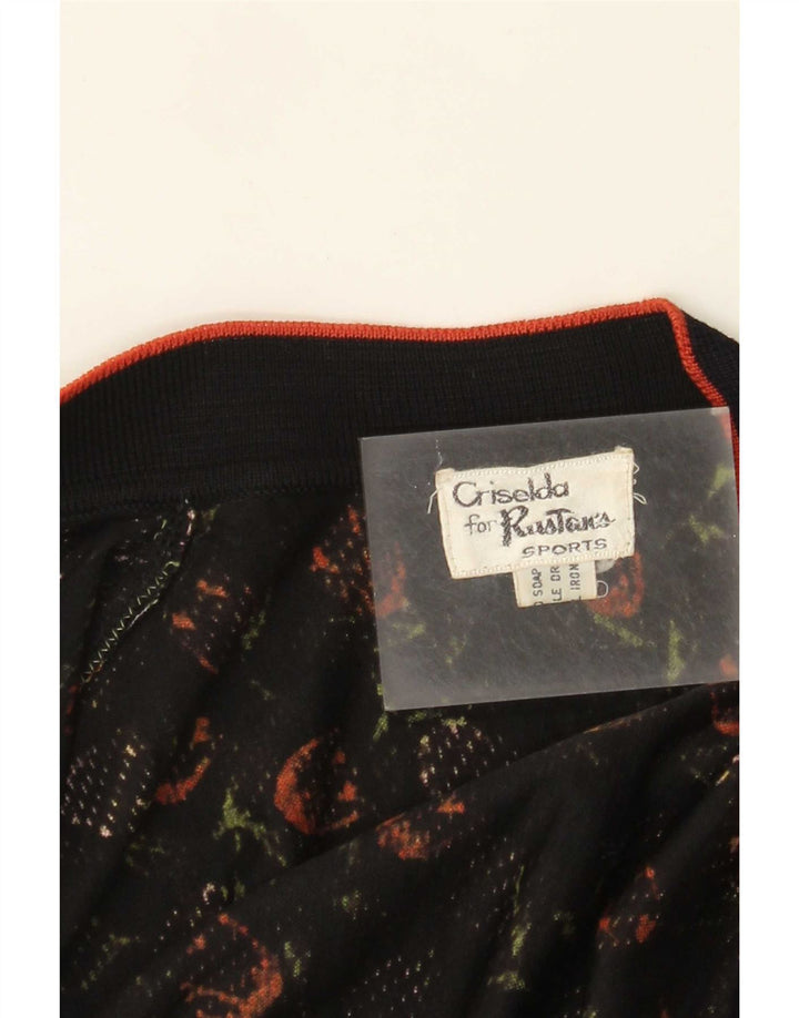 vintage Femmes 2 Pièces Ensemble UK 14 Moyen Noir Floral
