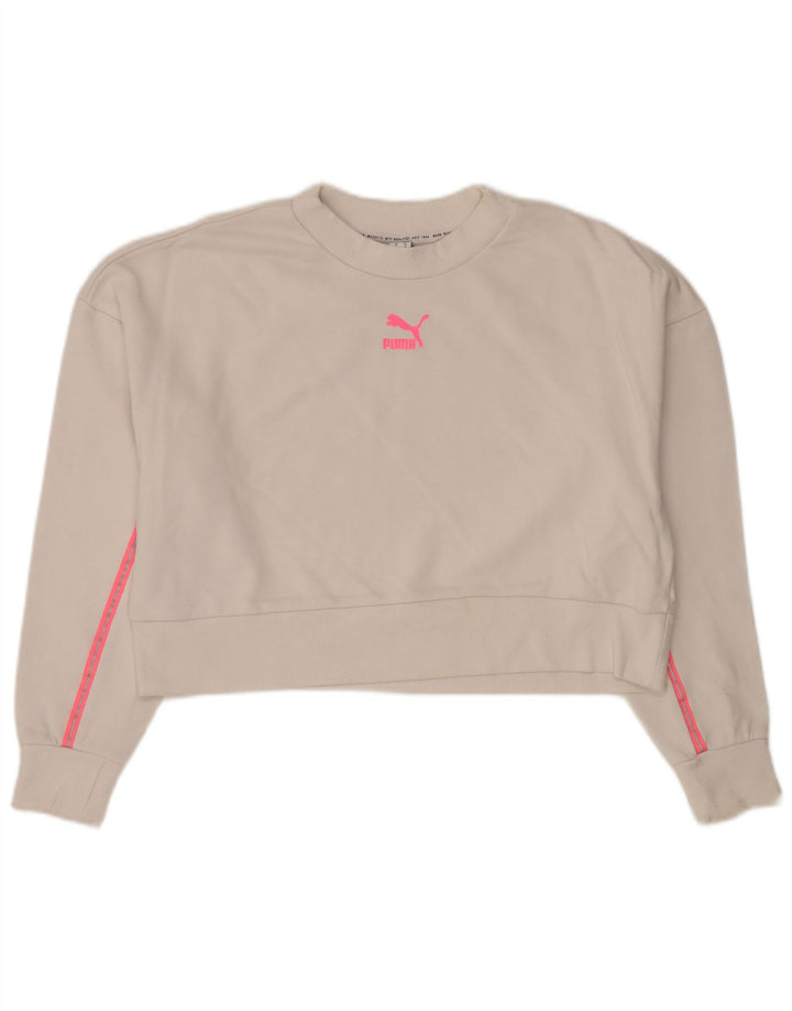 PUMA Sweat-shirt court surdimensionné pour femme UK 14 en coton blanc moyen