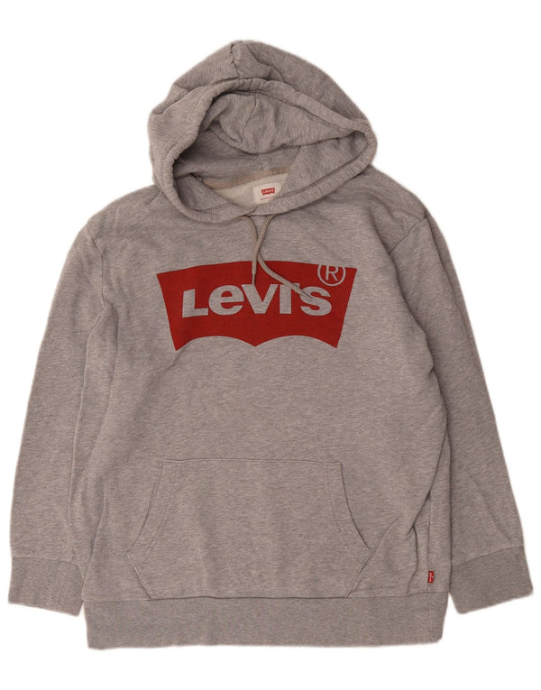 Levi's Pull à capuche graphique pour femme UK 16 Large Gris Moucheté Coton
