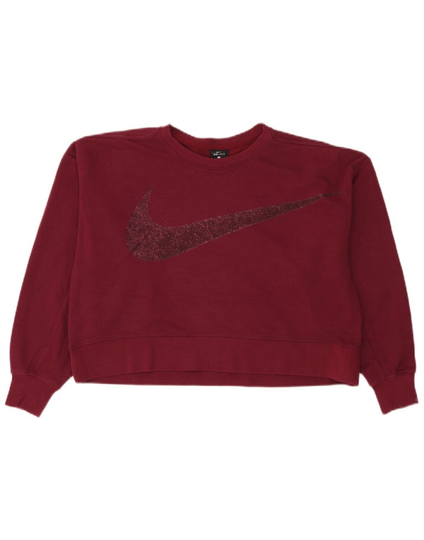 Nike Sweat-shirt surdimensionné graphique pour femme UK 10 Petit coton bordeaux