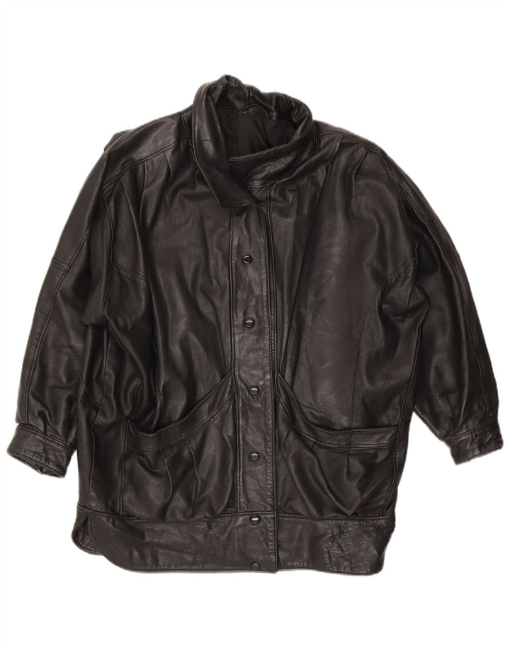 VINTAGE Veste en cuir surdimensionnée femme UK 14 Grand cuir noir