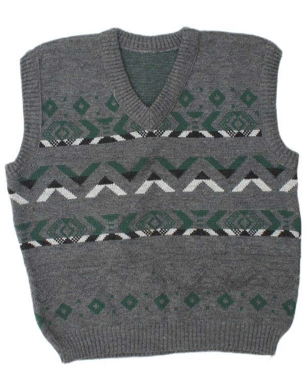 vintage Mens Vest Débardeur Grand Gris Fair Isle