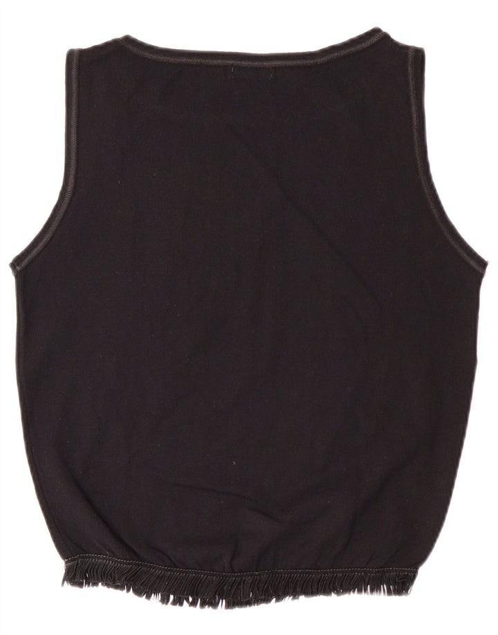 BENETTON Débardeur court pour femme UK 12 Medium Noir Polyamide