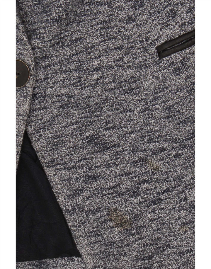 Zara Womens 1 Button Blazer Jacket UK 6 XS Bleu Moucheté Coton