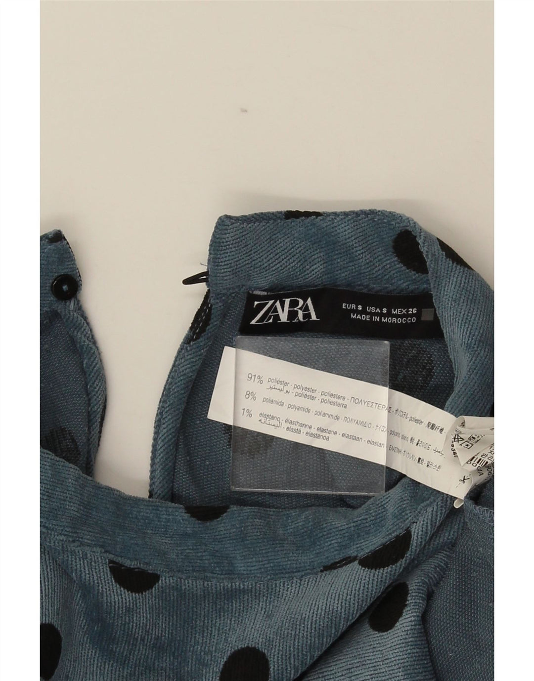 Zara Robe droite à manches longues pour femme UK 10 Petit bleu à pois en polyester