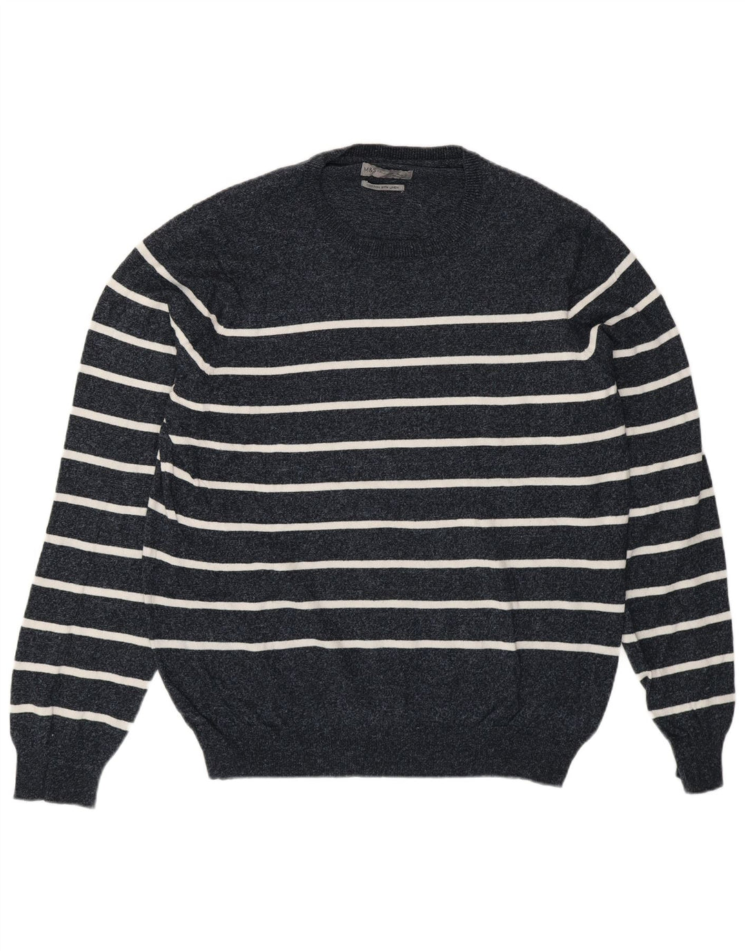 Marks & Spencer Pull à col rond pour homme Large rayé bleu marine