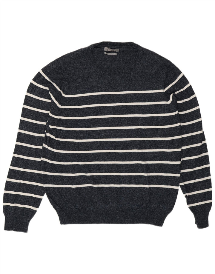 Marks & Spencer Pull à col rond pour homme Large rayé bleu marine